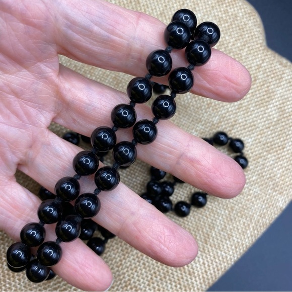Black Glass Beads Necklace Over-The-Head Style - Picture 5 of 11
